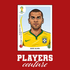 Dani Alves World Cup Sticker Men's T-Shirt – red close-up detail shot of the Dani Alves World Cup Players Couture logo design
