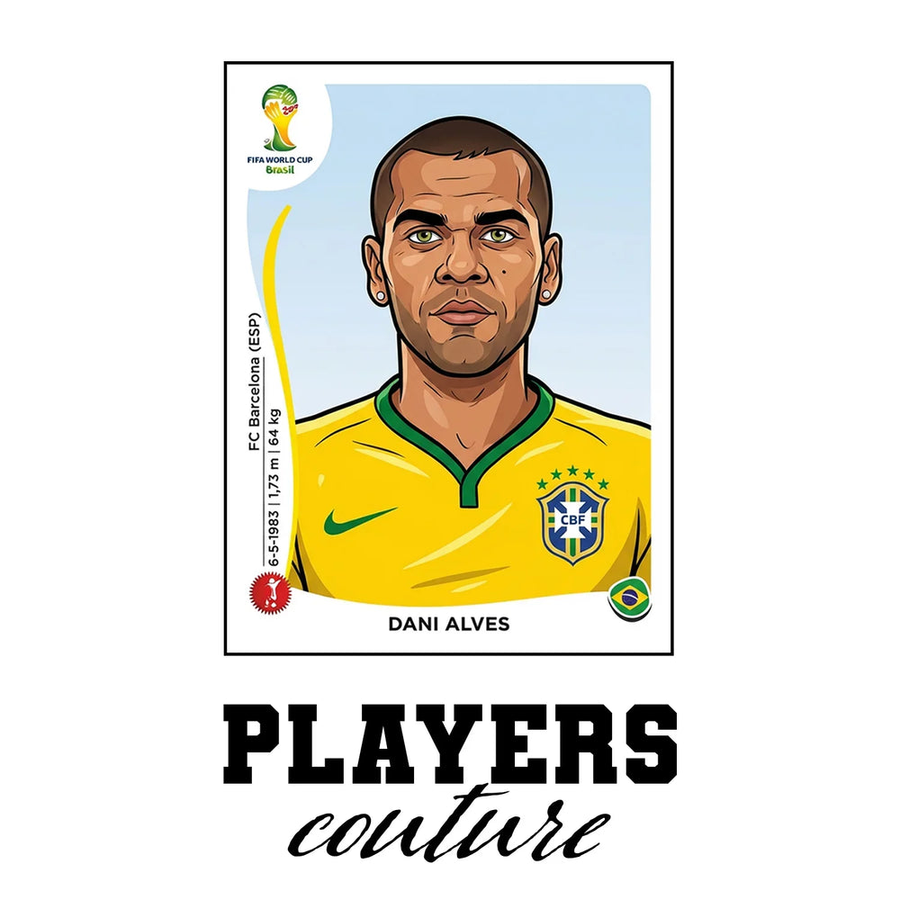 Dani Alves World Cup Sticker Men's T-Shirt – white close-up detail shot of the Dani Alves Players Couture logo design