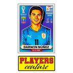 Darwin Nunez World Cup Sticker Men's T-Shirt – close-up detail shot of the Darwin Nunez World Cup Players Couture logo design