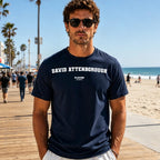 David Attenborough Men's T-Shirt — lifestyle photo, Navy t-shirt