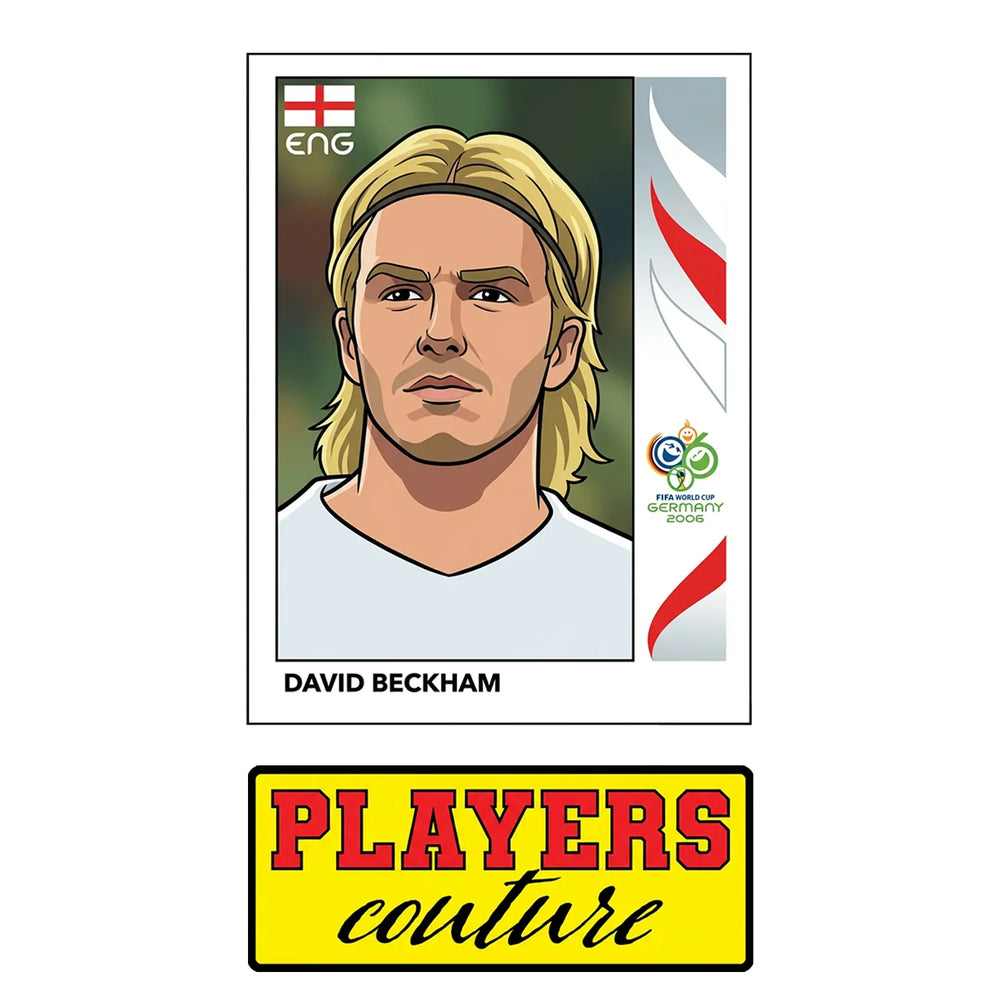 David Beckham 2006 World Cup Sticker Men's T-Shirt – close-up detail shot of the David Beckham 2006 World Cup Players