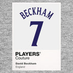 David Beckham 7 England Football Shirt Frame Men's Hoodie – grey close-up detail shot of the David Beckham 7 England