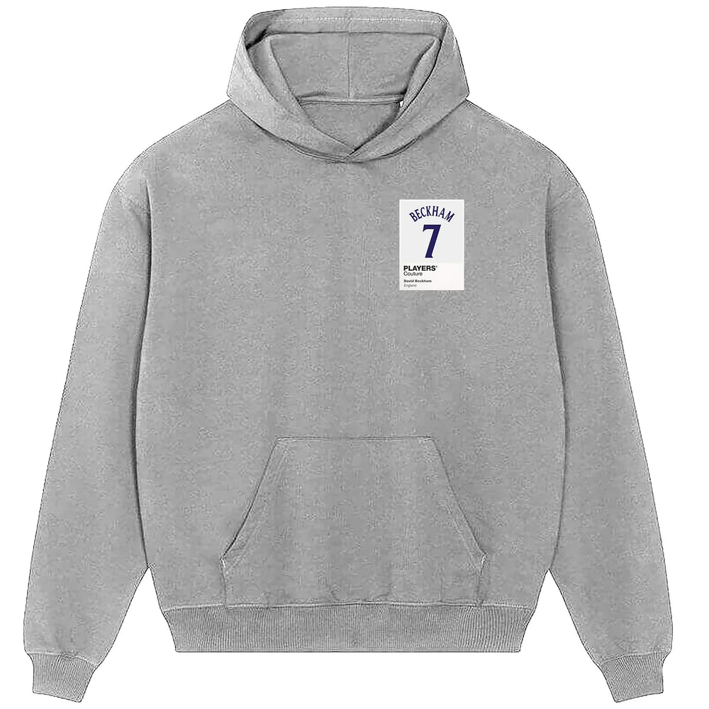 David Beckham 7 England Football hoodie – grey men's hoodie featuring the David Beckham 7 England Football Players Couture