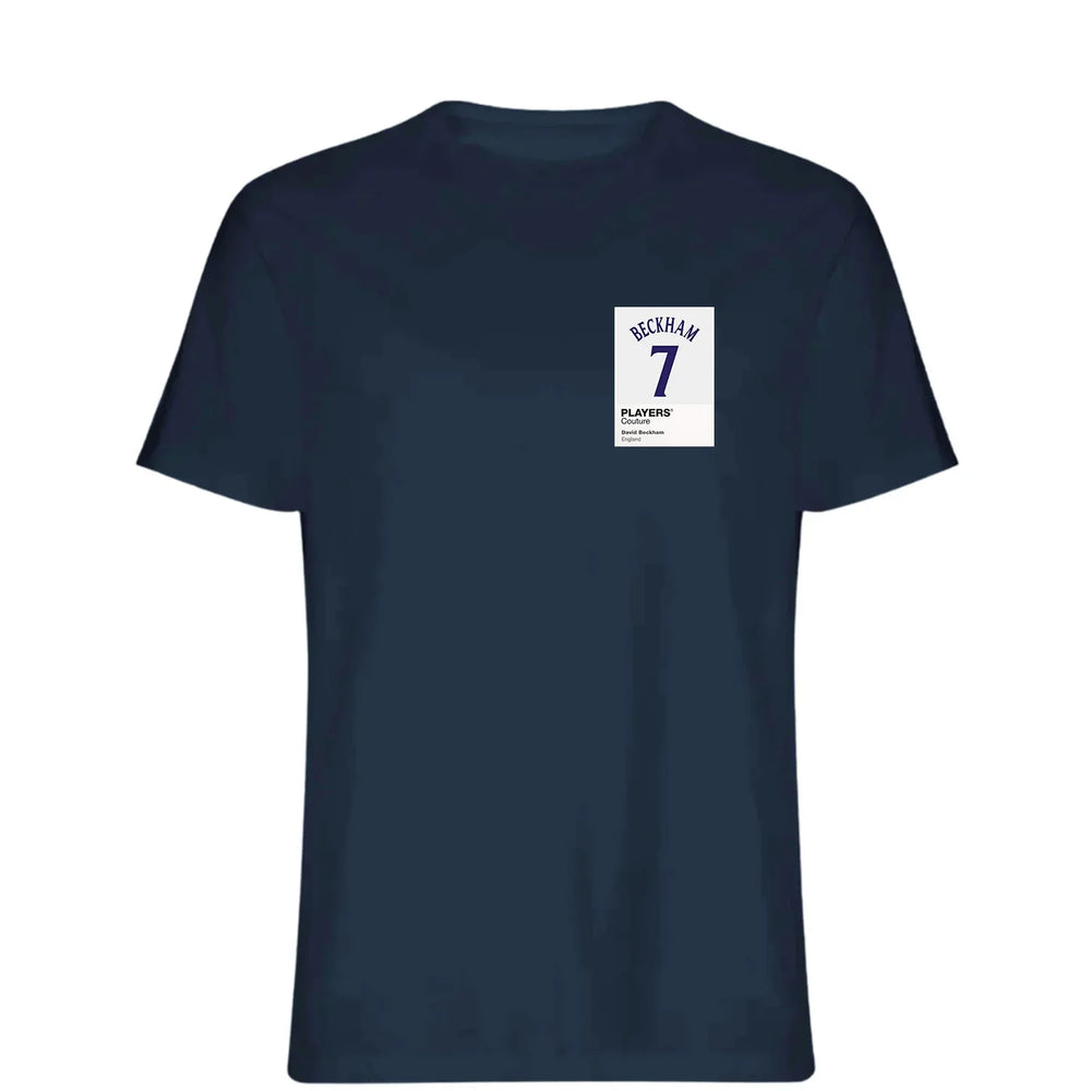 David Beckham 7 England Football t-shirt – navy men's t-shirt featuring the David Beckham 7 England Football Players Couture