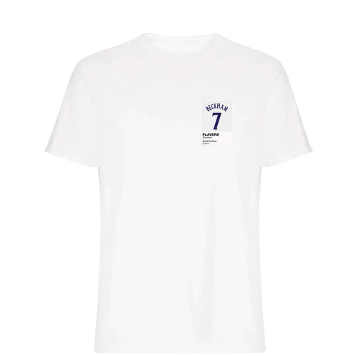 David Beckham 7 England Football t-shirt – white men's t-shirt featuring the David Beckham 7 England Football Players