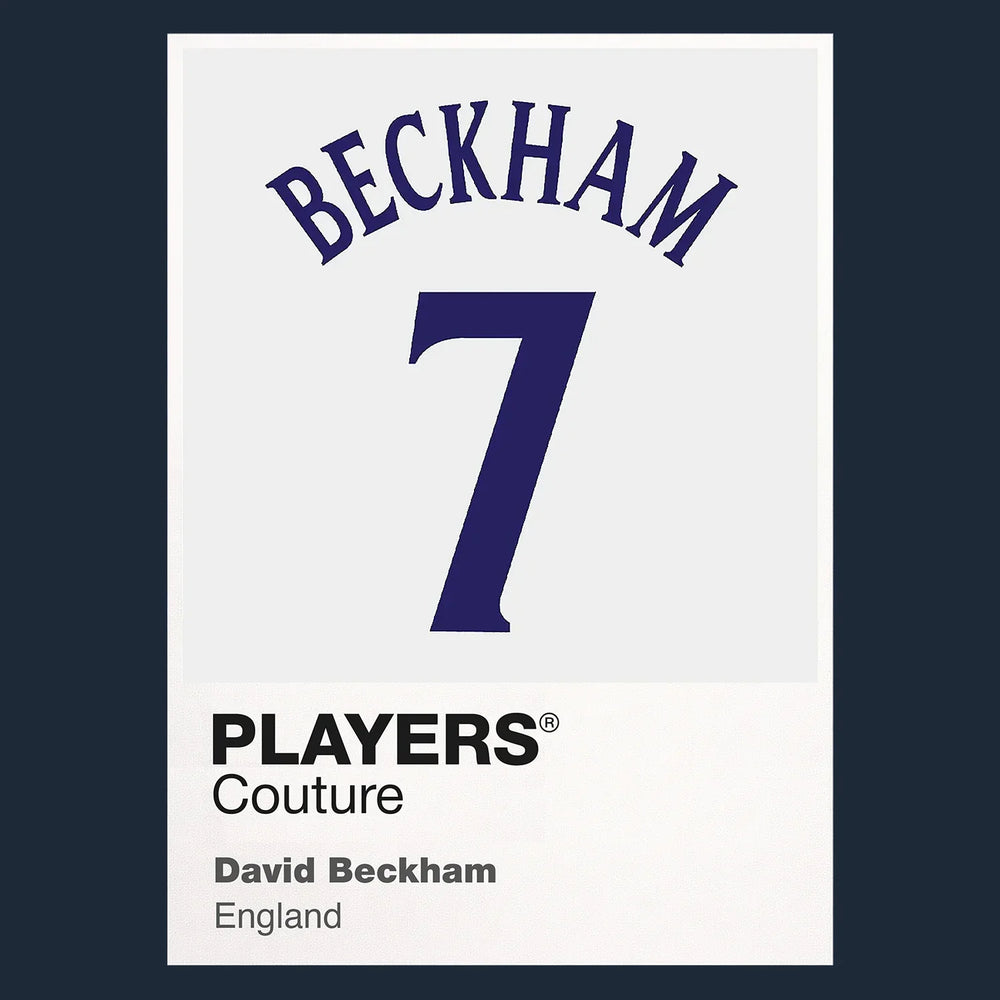 David Beckham 7 England Football Shirt Frame Men's Hoodie – navy close-up detail shot of the David Beckham 7 England