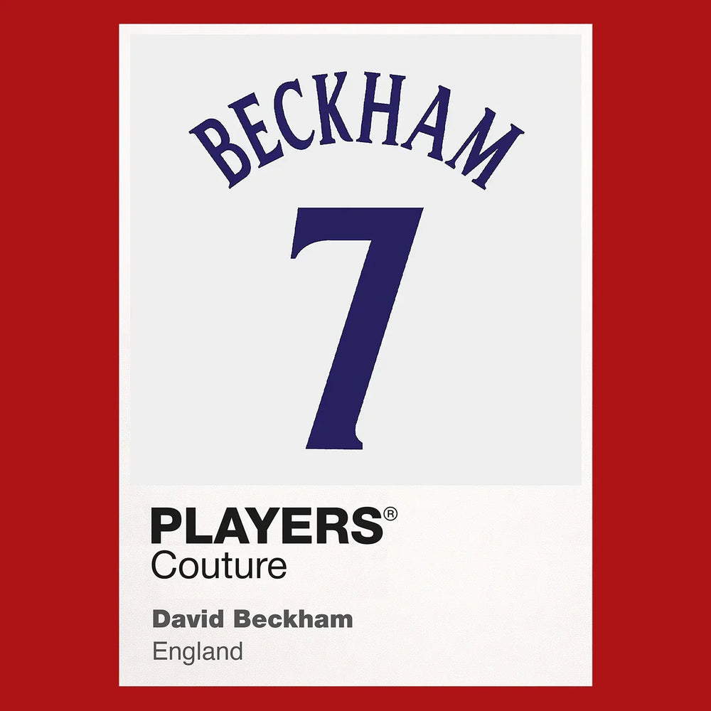 David Beckham 7 England Football Shirt Frame Men's Hoodie – red close-up detail shot of the David Beckham 7 England Football