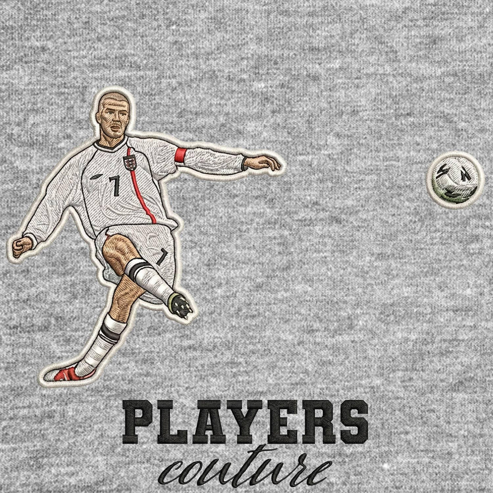 David Beckham England Badge Men's T-Shirt – grey close-up detail shot of the David Beckham England Players Couture logo