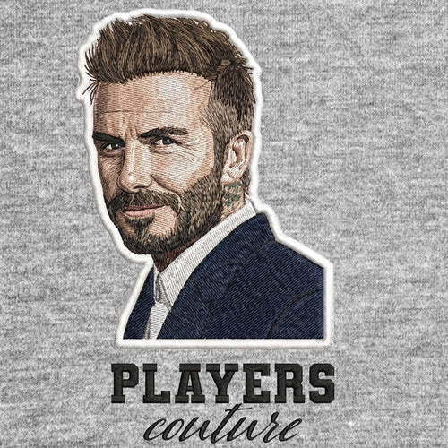 David Beckham Badge Men's Hoodie – close-up detail shot of the David Beckham Players Couture logo design