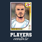 David Beckham 2002 World Cup Sticker Men's T-Shirt – navy close-up detail shot of the David Beckham 2002 World Cup Players