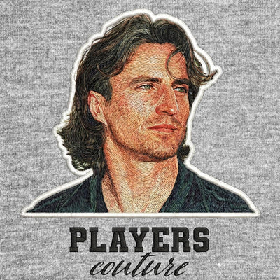 David Ginola Badge Men's Hoodie – close-up detail shot of the David Ginola Players Couture logo design