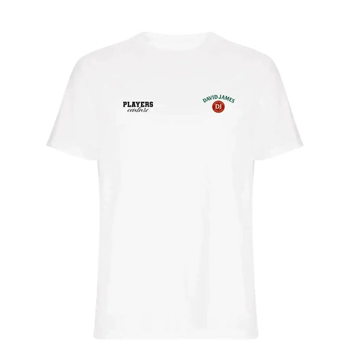 David James t-shirt – white men's t-shirt featuring the David James Players Couture logo