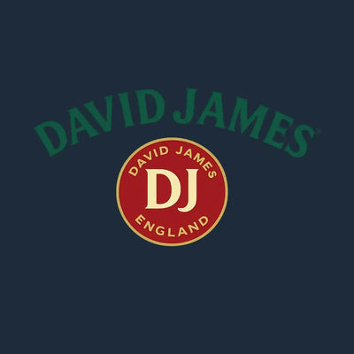 David James Logo Men's Hoodie – navy close-up detail shot of the David James Players Couture logo design
