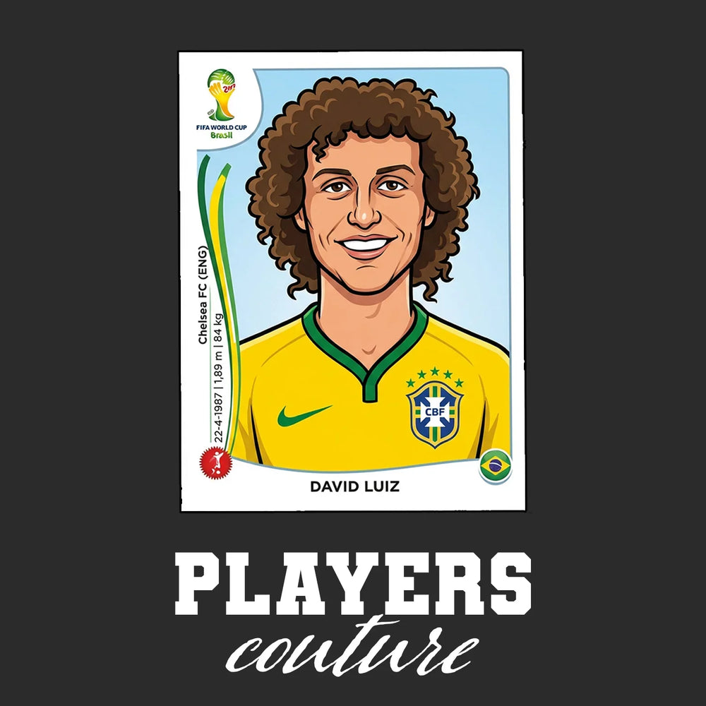 David Luiz World Cup Sticker Men's T-Shirt – black close-up detail shot of the David Luiz World Cup Players Couture logo