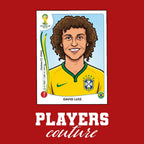 David Luiz World Cup Sticker Men's T-Shirt – red close-up detail shot of the David Luiz World Cup Players Couture logo design