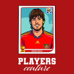 David Silva World Cup Sticker Men's T-Shirt – red close-up detail shot of the David Silva World Cup Players Couture logo