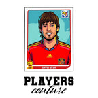 David Silva World Cup Sticker Men's T-Shirt – white close-up detail shot of the David Silva Players Couture logo design