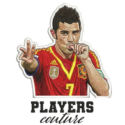 David Villa Badge Men's T-Shirt – white close-up detail shot of the David Villa Players Couture logo design