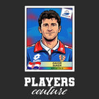 Davor Suker World Cup Sticker Men's T-Shirt – black close-up detail shot of the Davor Suker World Cup Players Couture logo