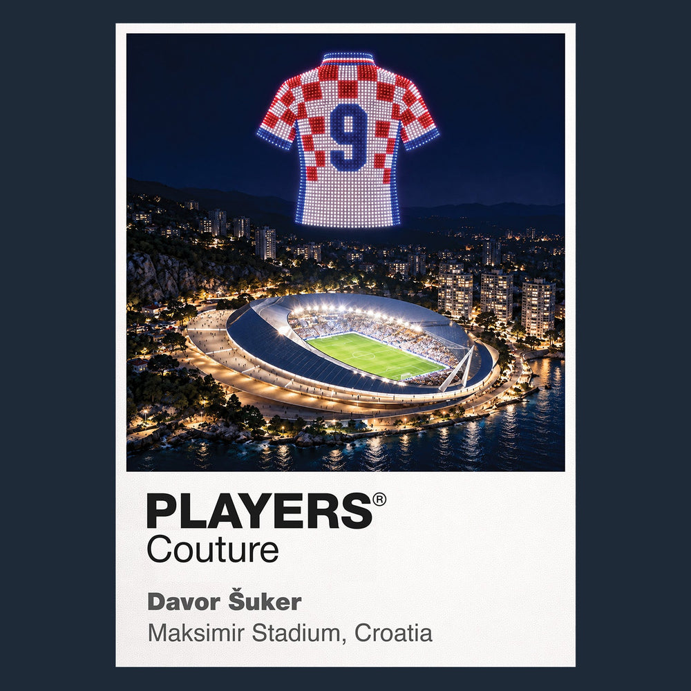Davor Suker Croatia number 9 Icons in Lights Frame artwork in navy