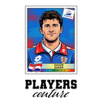 Davor Suker World Cup Sticker Men's T-Shirt – white close-up detail shot of the Davor Suker Players Couture logo design