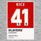 Declan Rice 41 Football Shirt Frame Men's Hoodie – grey close-up detail shot of the Declan Rice 41 Football Players Couture