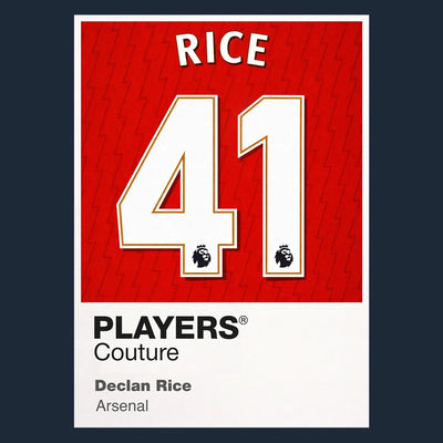 Declan Rice 41 Football Shirt Frame Men's Hoodie – navy close-up detail shot of the Declan Rice Players Couture logo design