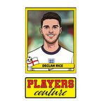 Declan Rice World Cup Sticker Men's T-Shirt – close-up detail shot of the Declan Rice World Cup Players Couture logo design