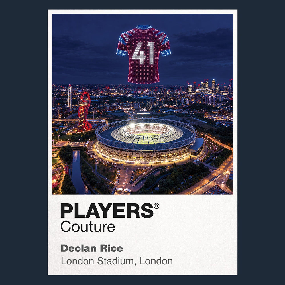 Declan Rice West Ham United number 41 Icons in Lights Frame artwork in navy