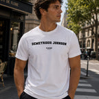 Demetrious Johnson white men's T-shirt lifestyle photograph 10