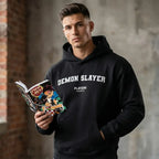 Demon Slayer hoodie – navy men's hoodie with white Demon Slayer letters and Players Couture logo on the chest
