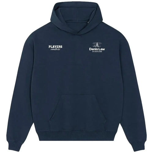 Denis Law hoodie – navy men's hoodie featuring the Denis Law Players Couture logo