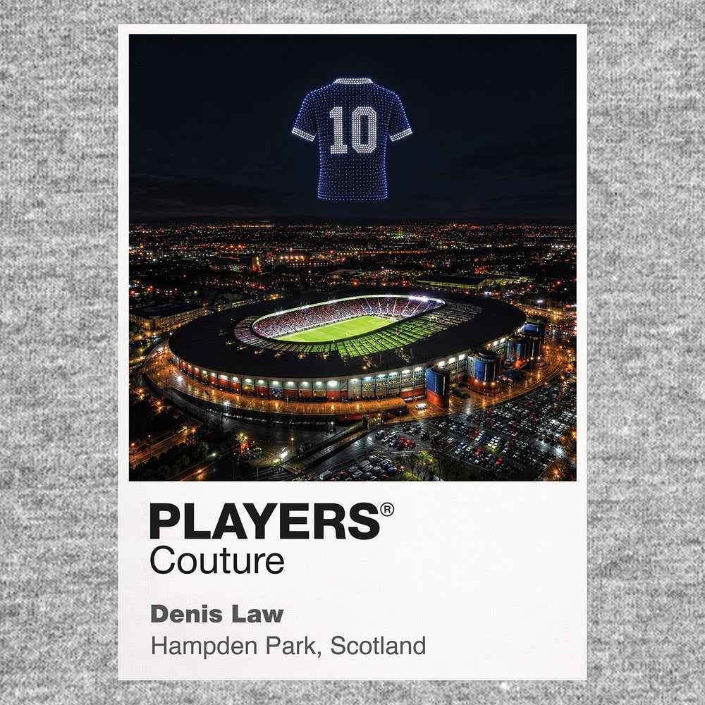 Denis Law Scotland Icons in Lights Frame artwork in grey