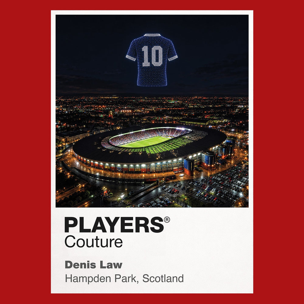 Denis Law Scotland Icons in Lights Frame artwork in red