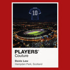 Denis Law Scotland Icons in Lights Frame artwork in red