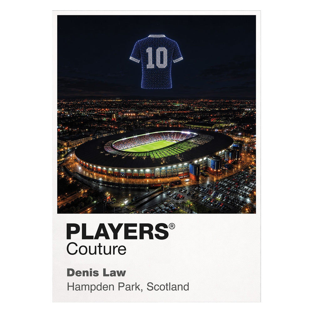 Denis Law Scotland Icons in Lights Frame artwork in white