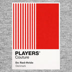 Denmark Classic Football Shirt Colours Frame Men's T-Shirt – grey close-up detail shot of the Denmark Players Couture logo
