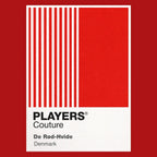Denmark Classic Football Shirt Colours Frame Men's T-Shirt – red close-up detail shot of the Denmark Players Couture logo