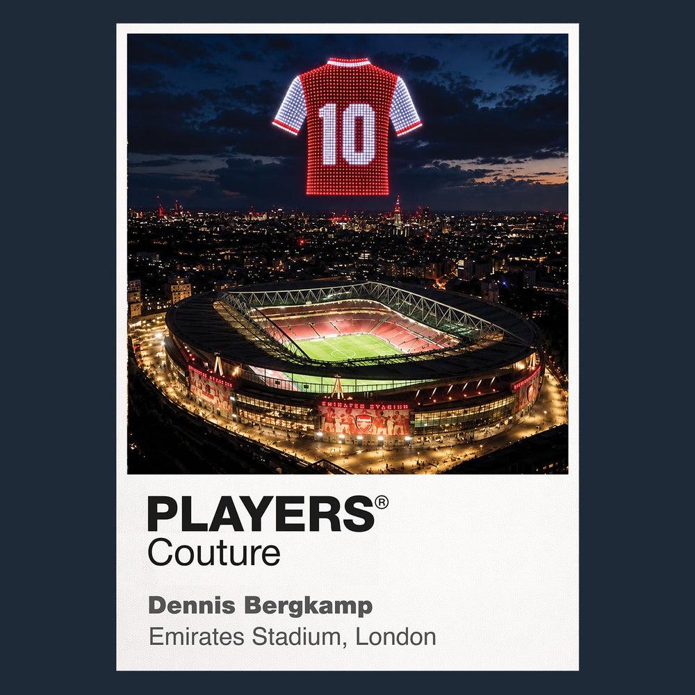 Dennis Bergkamp Arsenal number 10 Icons in Lights Frame artwork in navy