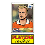 Dennis Bergkamp World Cup Sticker Men's T-Shirt – close-up detail shot of the Dennis Bergkamp World Cup Players Couture logo