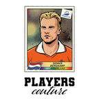 Dennis Bergkamp World Cup Sticker Men's T-Shirt – white close-up detail shot of the Dennis Bergkamp Players Couture logo