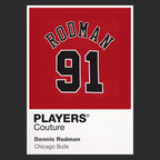 Dennis Rodman 91 Jersey Frame Men's T-Shirt – black close-up detail shot of the Dennis Rodman 91 Players Couture logo design