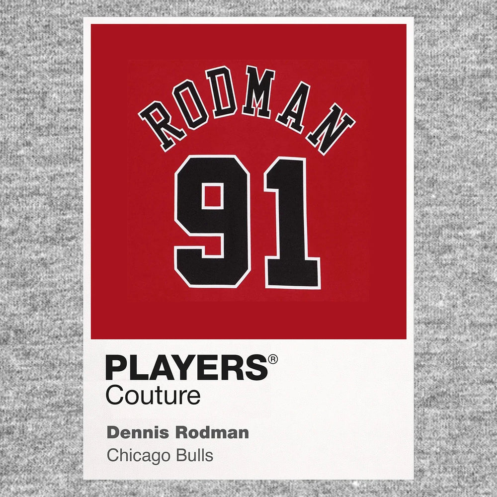 Dennis Rodman 91 Jersey Frame Men's T-Shirt – grey close-up detail shot of the Dennis Rodman 91 Players Couture logo design