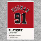 Dennis Rodman 91 Jersey Frame Men's T-Shirt – grey close-up detail shot of the Dennis Rodman 91 Players Couture logo design