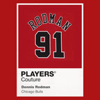 Dennis Rodman 91 Jersey Frame Men's T-Shirt – red close-up detail shot of the Dennis Rodman 91 Players Couture logo design