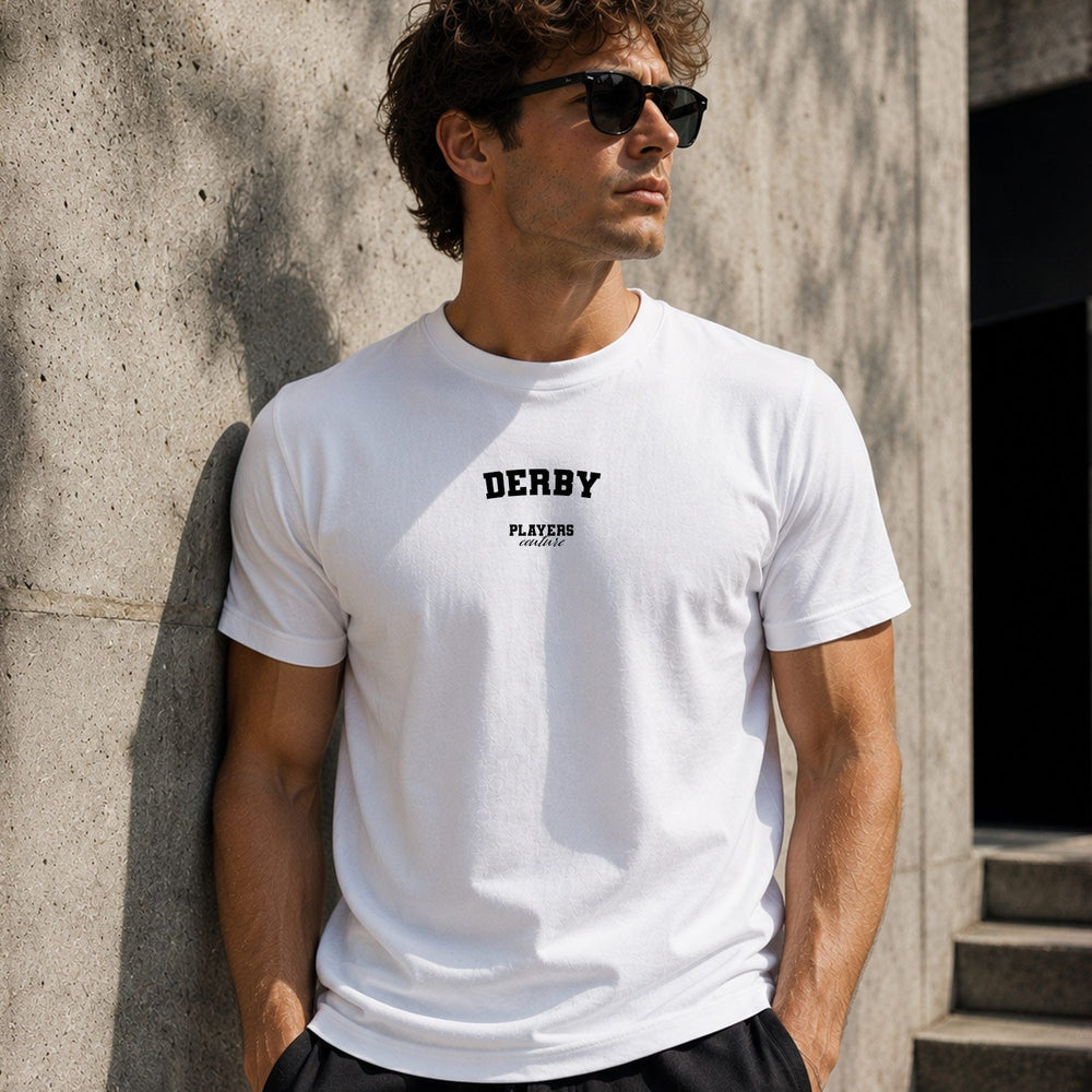 Derby Men's T-Shirt — lifestyle photo, White t-shirt