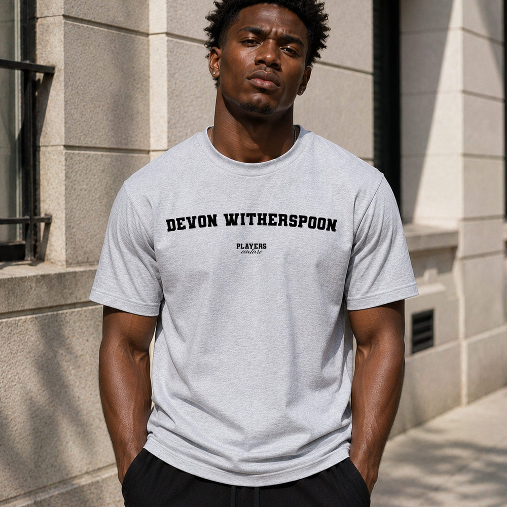 Devon Witherspoon Men's T-Shirt — lifestyle photo, Grey t-shirt