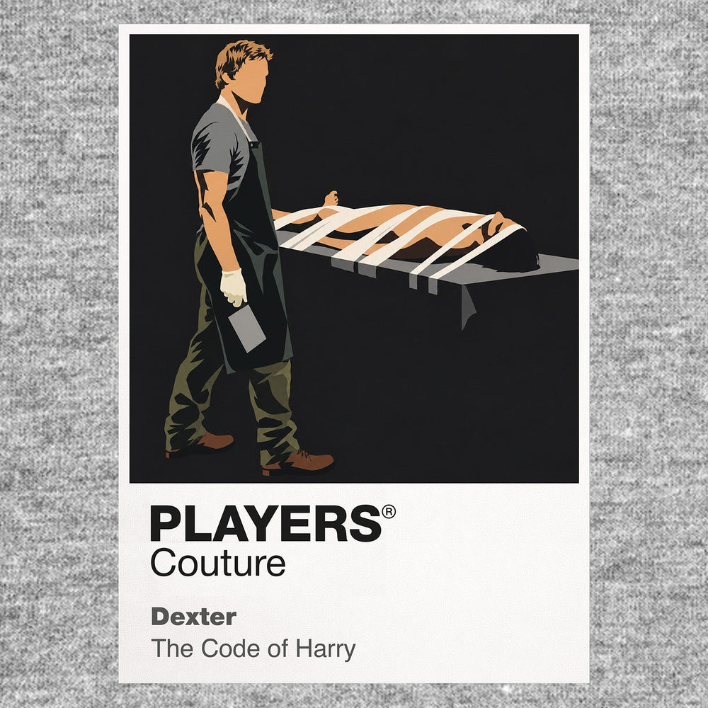 Dexter – Dark Passenger Dexter's shadowed Dark Passenger persona framed by red forensic detail Icon Frame artwork in grey