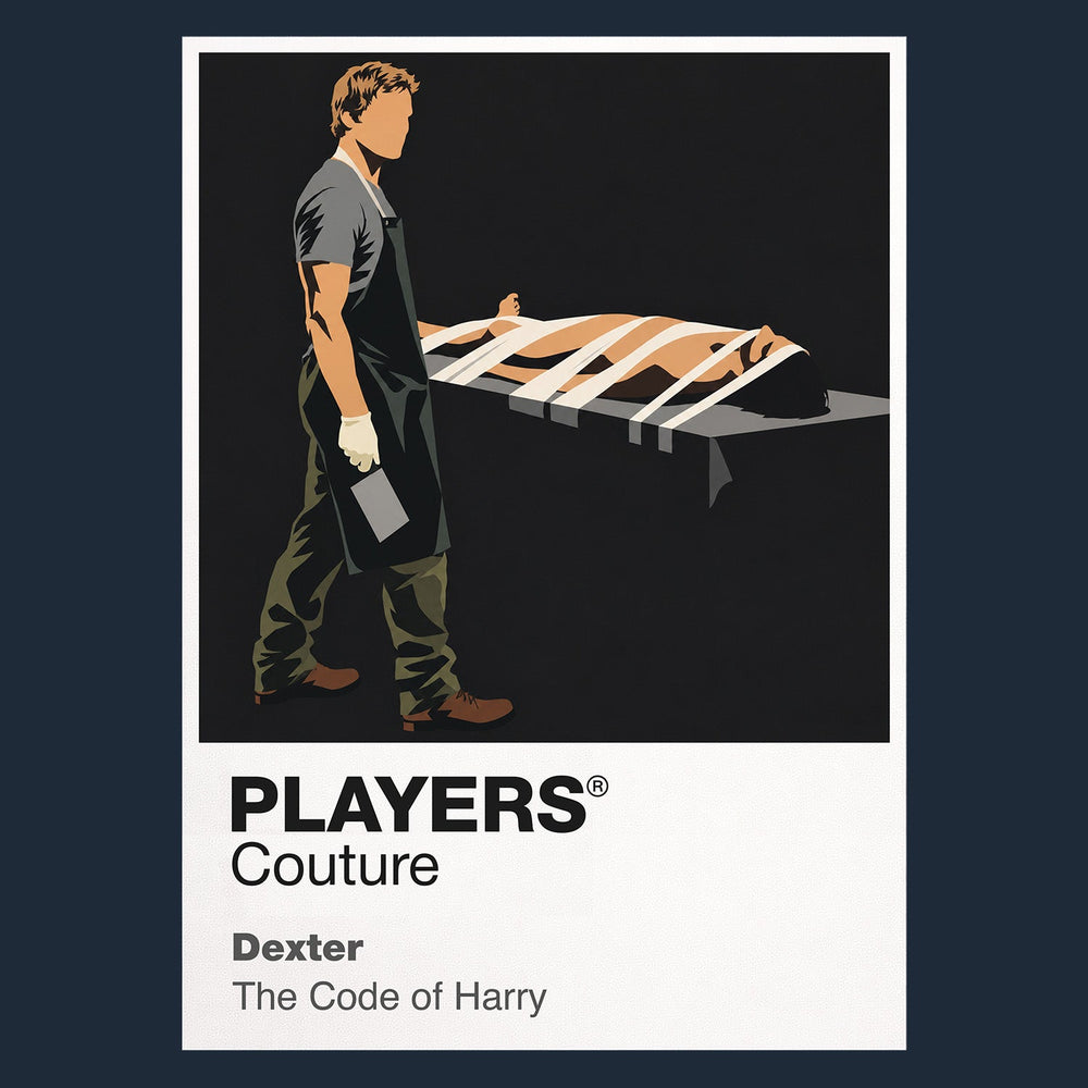Dexter – Dark Passenger Dexter's shadowed Dark Passenger persona framed by red forensic detail Icon Frame artwork in navy