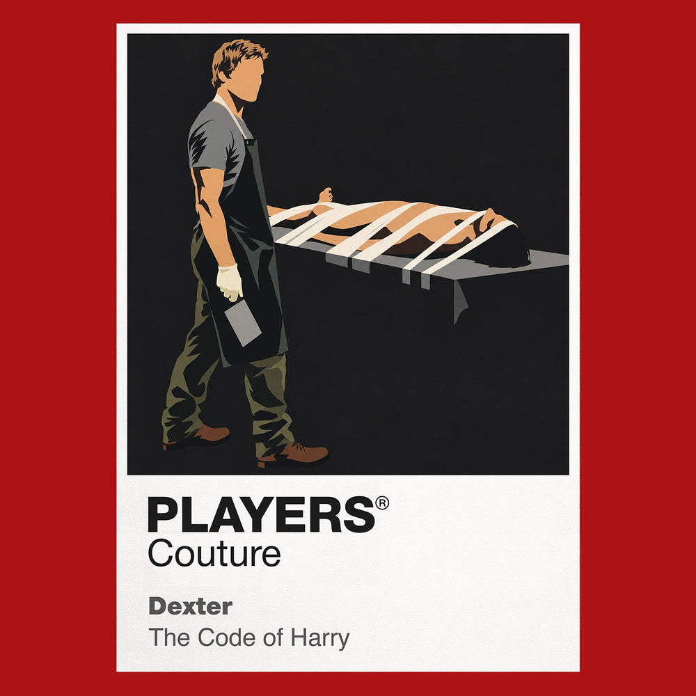 Dexter – Dark Passenger Dexter's shadowed Dark Passenger persona framed by red forensic detail Icon Frame artwork in red
